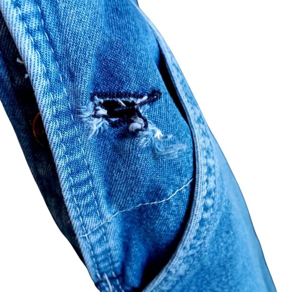 52x30 Vintage Key Imperial Denim Overalls Made In Mexico 100% Cotton Distress - Picture 4 of 6